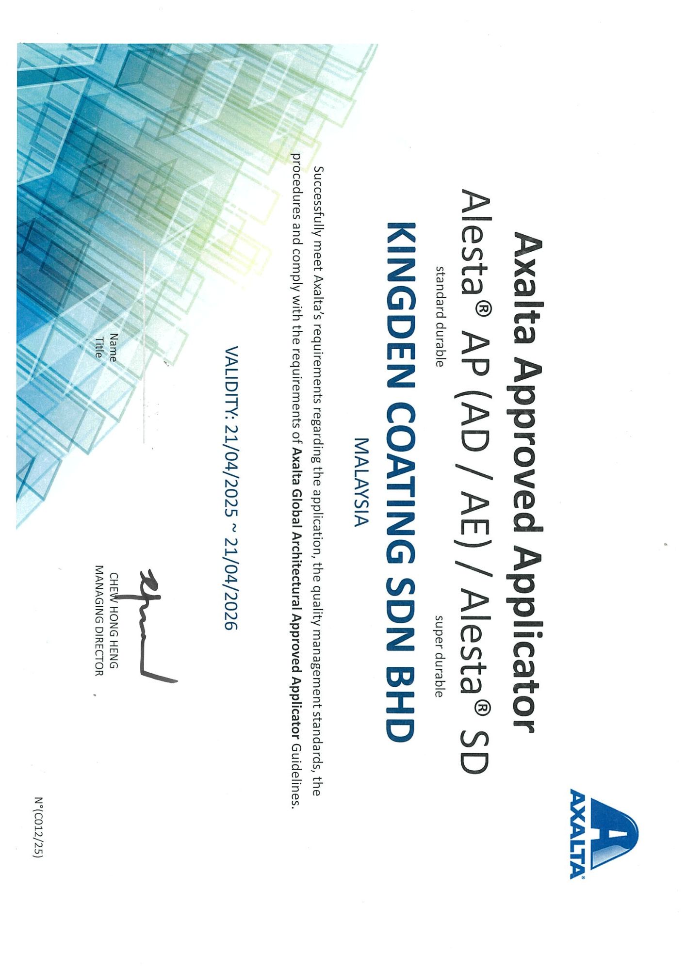 Axalta Certificate
